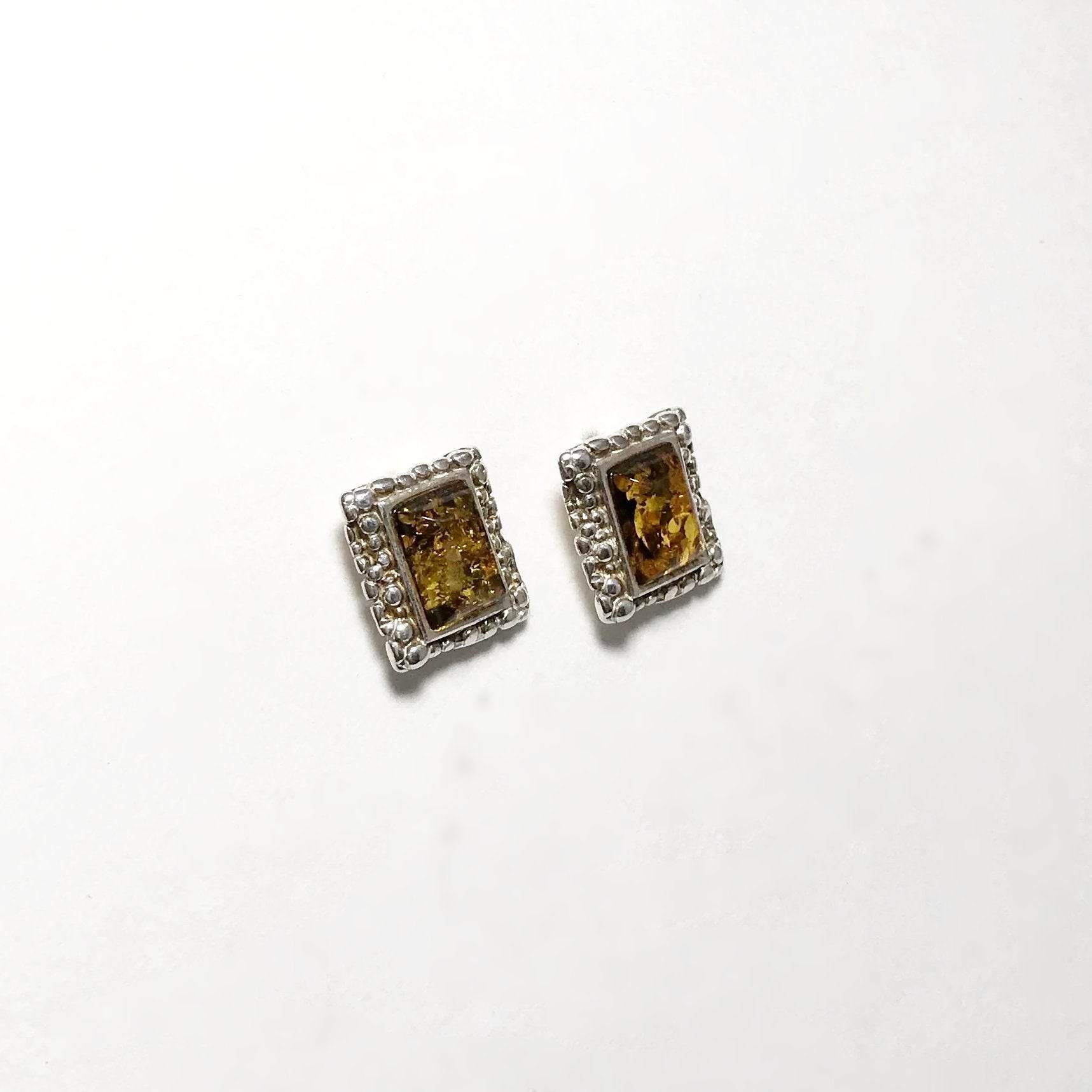 Green Amber Stud Earrings - Rocks and Gems Canada