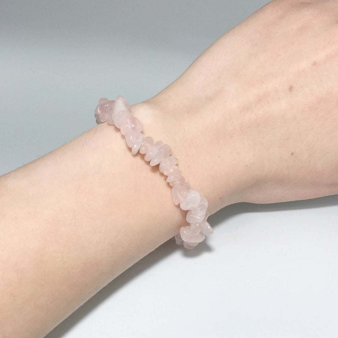 Rose Quartz Chip Beaded Bracelet - Rocks and Gems Canada