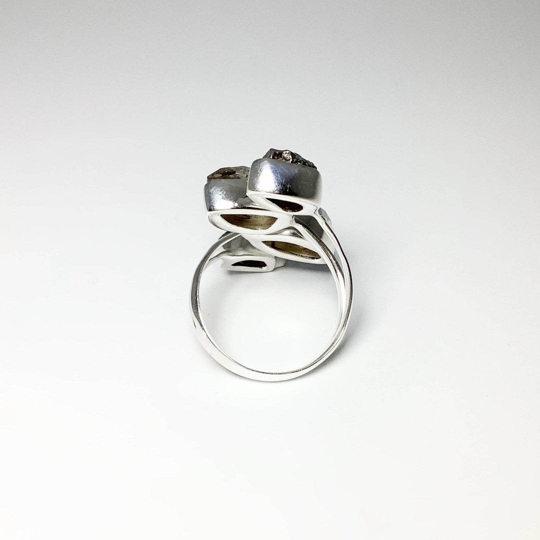 Campo Del Cielo Meteorite and Herkimer Diamond Adjustable Ring - Rocks and Gems Canada