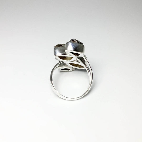 Campo Del Cielo Meteorite and Herkimer Diamond Adjustable Ring - Rocks and Gems Canada