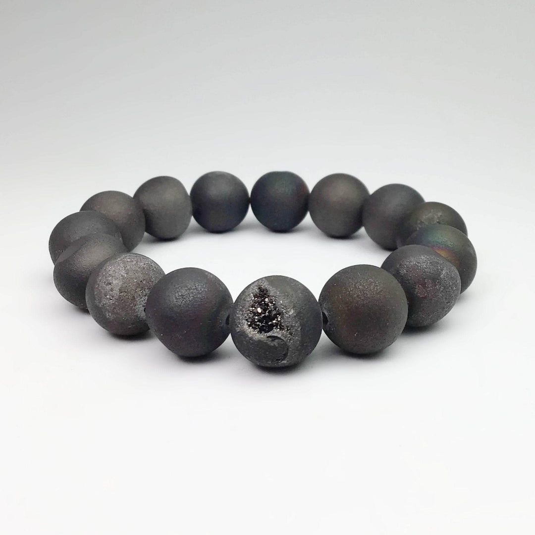 Druzy Matte Black Beaded Bracelet - Rocks and Gems Canada