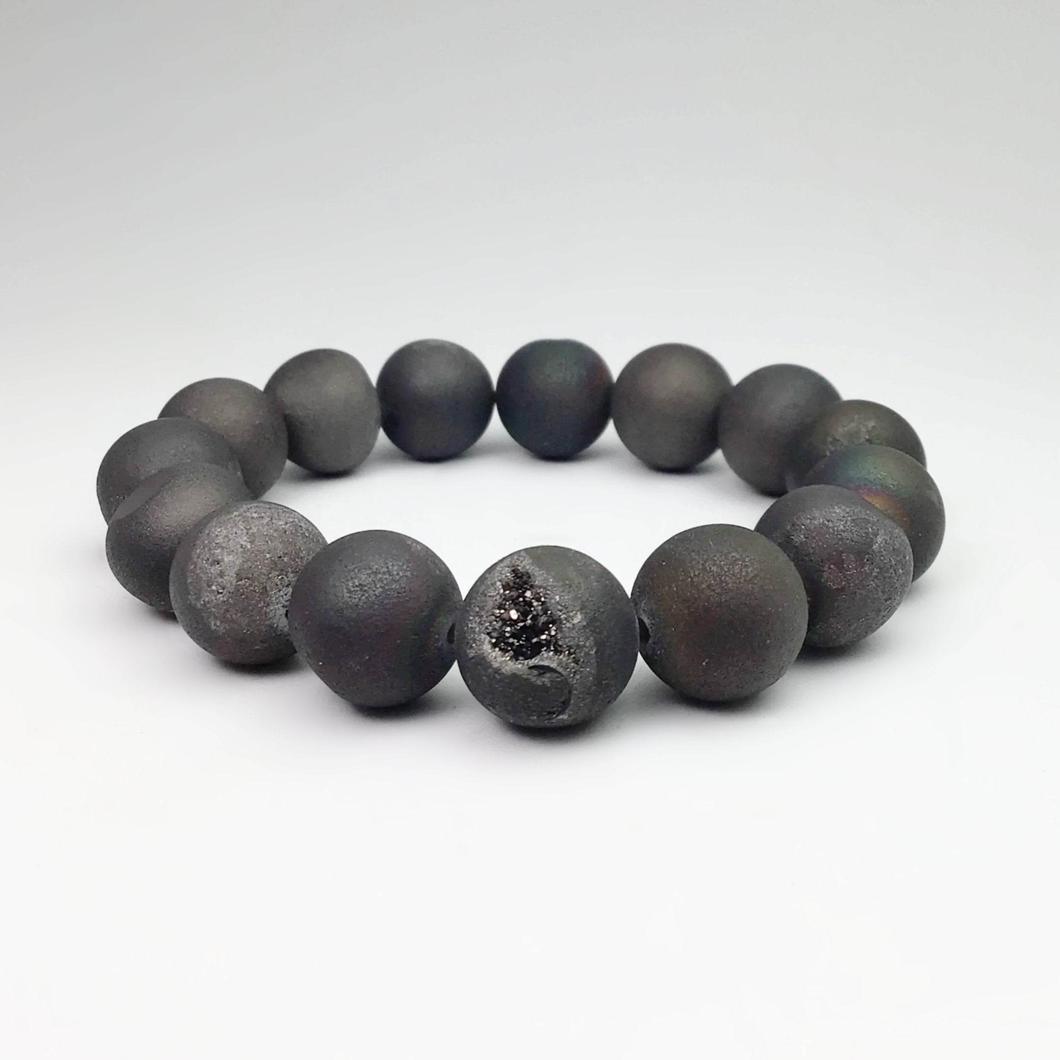 Druzy Matte Black Beaded Bracelet - Rocks and Gems Canada