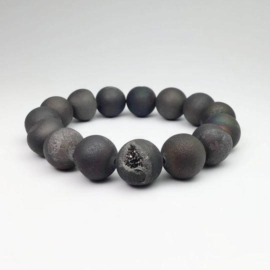 Druzy Matte Black Beaded Bracelet - Rocks and Gems Canada