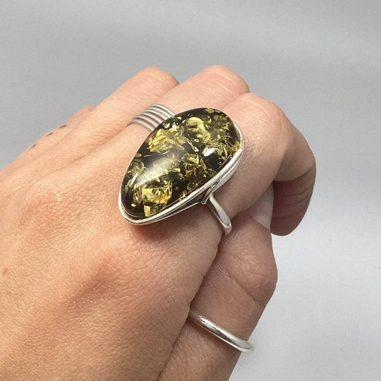 Green Amber Ring - Rocks and Gems Canada