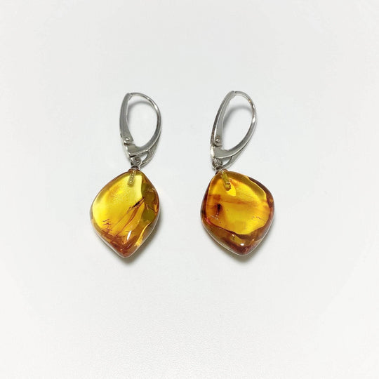 Amber with Preserved Insect Inclusion Dangle Earrings - Rocks and Gems Canada