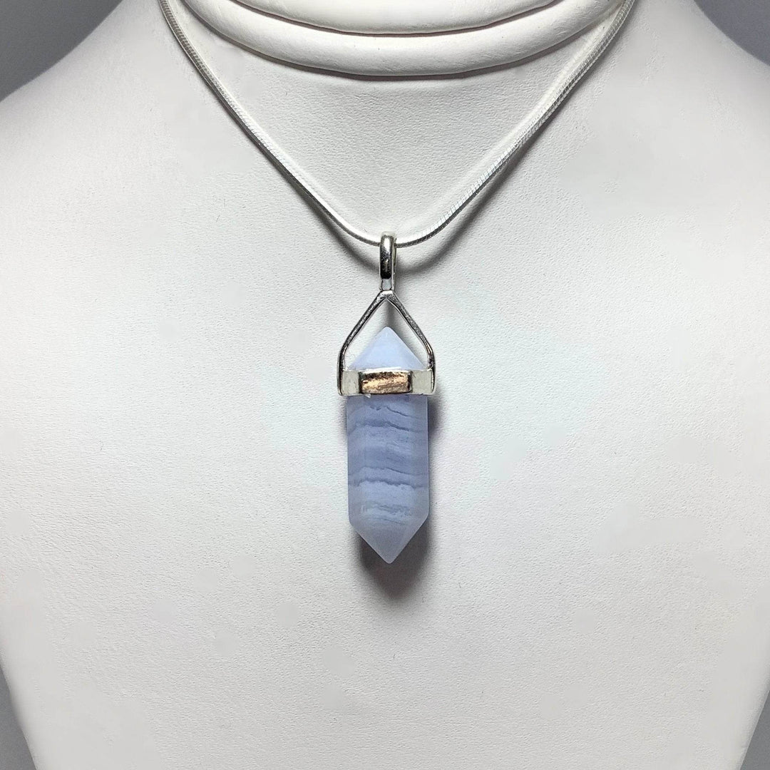 Blue Lace Agate Double Terminated Point Pendant - Rocks and Gems Canada