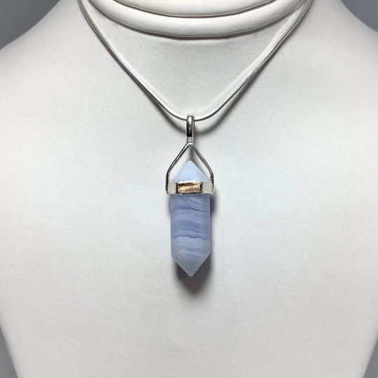 Blue Lace Agate Double Terminated Point Pendant - Rocks and Gems Canada