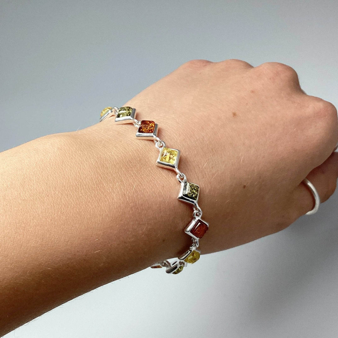 Mixed Amber Sterling Silver Bracelet - Rocks and Gems Canada