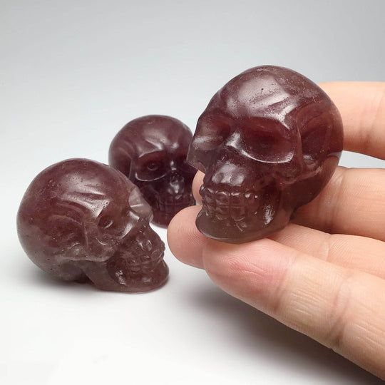 Carved Strawberry Quartz Skull - Rocks and Gems Canada