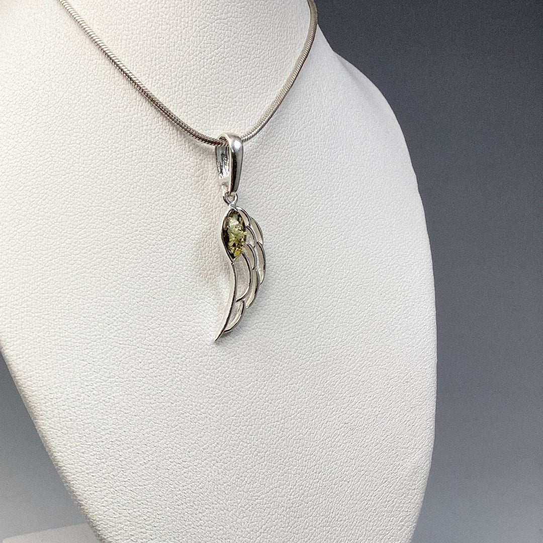 Green Amber Wing Pendant - Rocks and Gems Canada