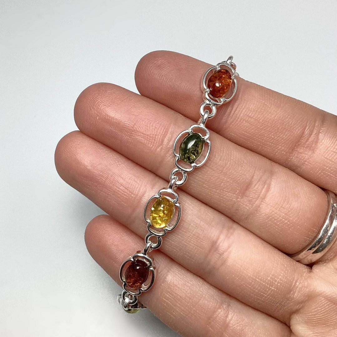 Mixed Amber Sterling Silver Bracelet - Rocks and Gems Canada