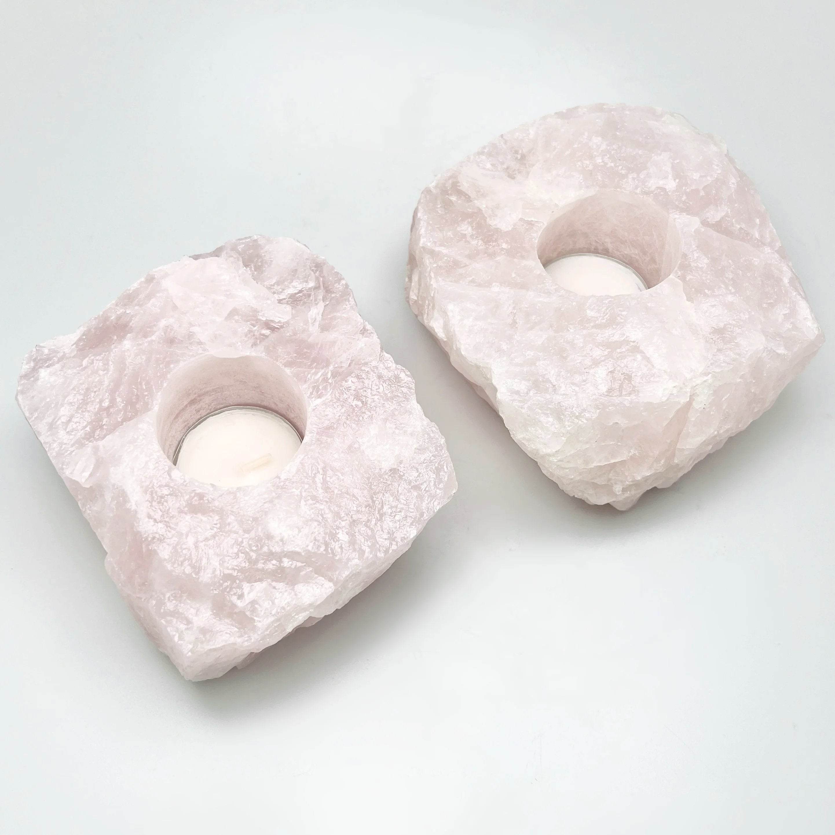 Raw Rose Quartz Candle Holder - Rocks and Gems Canada