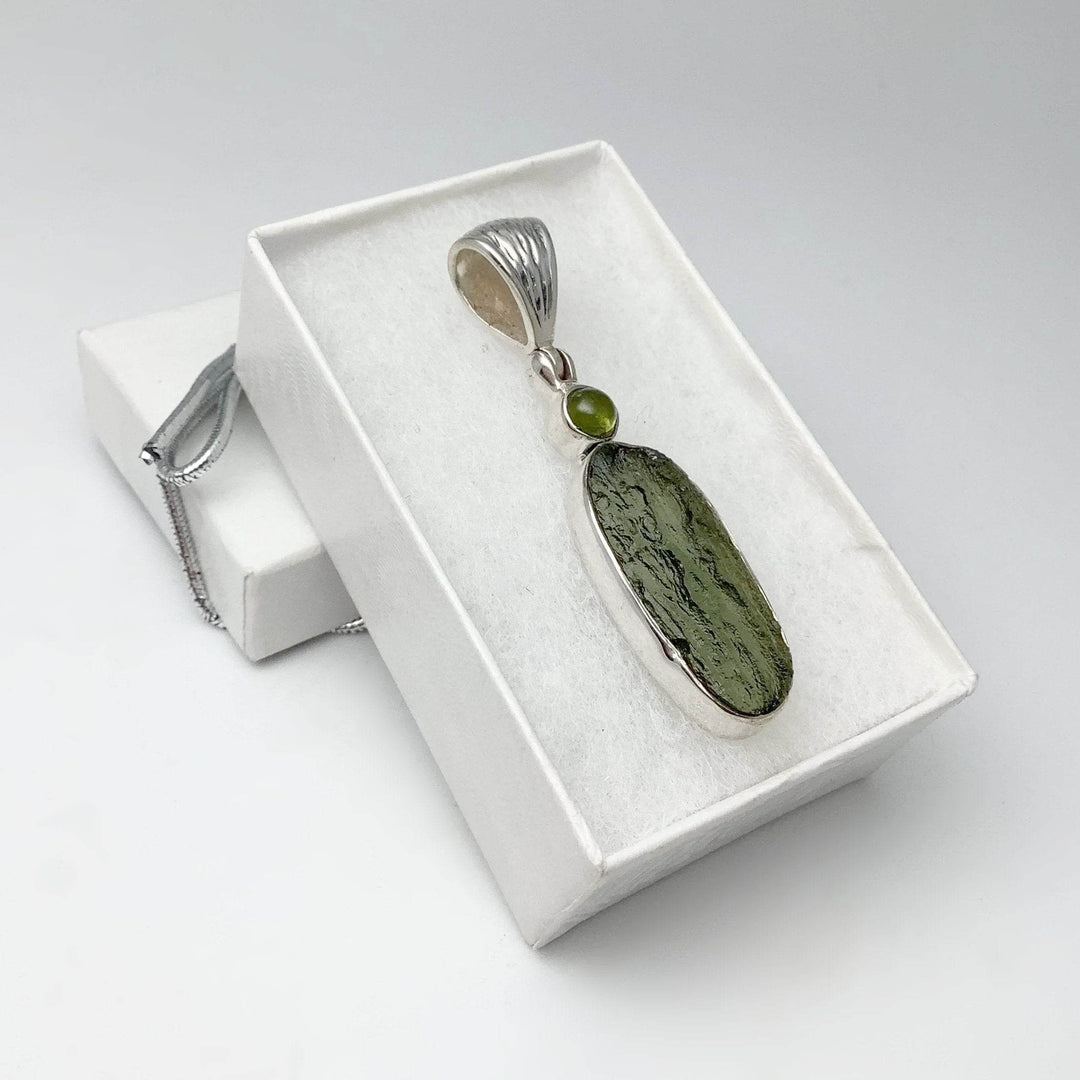 Moldavite and Peridot Pendant - Rocks and Gems Canada