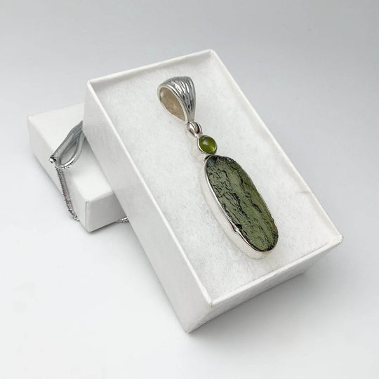 Moldavite and Peridot Pendant - Rocks and Gems Canada