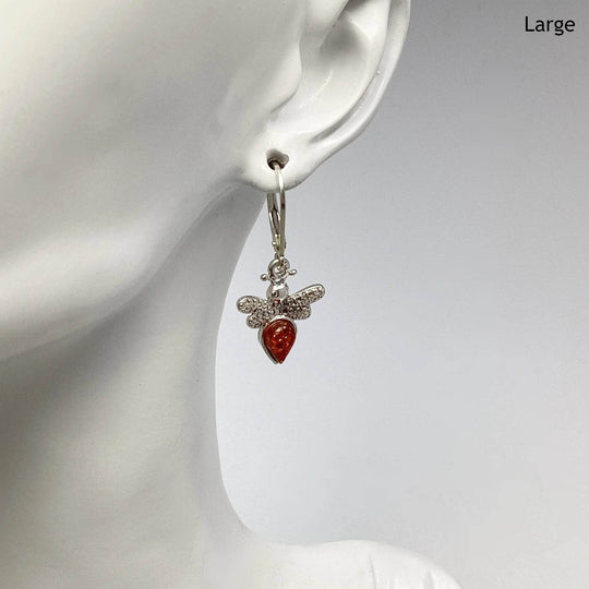 Cognac Amber Bee Dangle Earrings - Rocks and Gems Canada