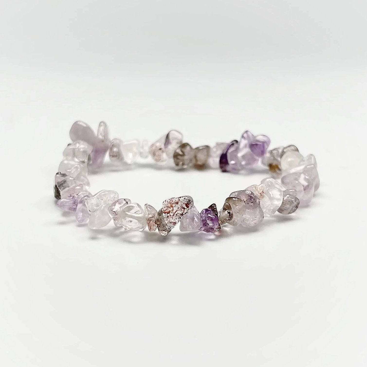 Mixed Purple Rutilated Quartz Chip Beaded Bracelet - Rocks and Gems Canada
