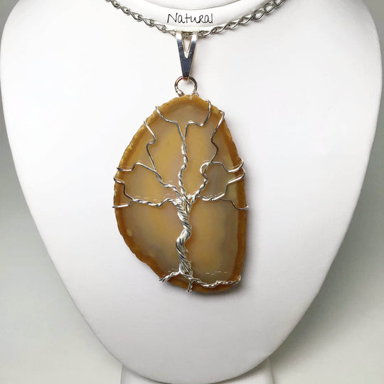 Tree of Life on Agate Slice Necklace - Silver Plated - Rocks and Gems Canada