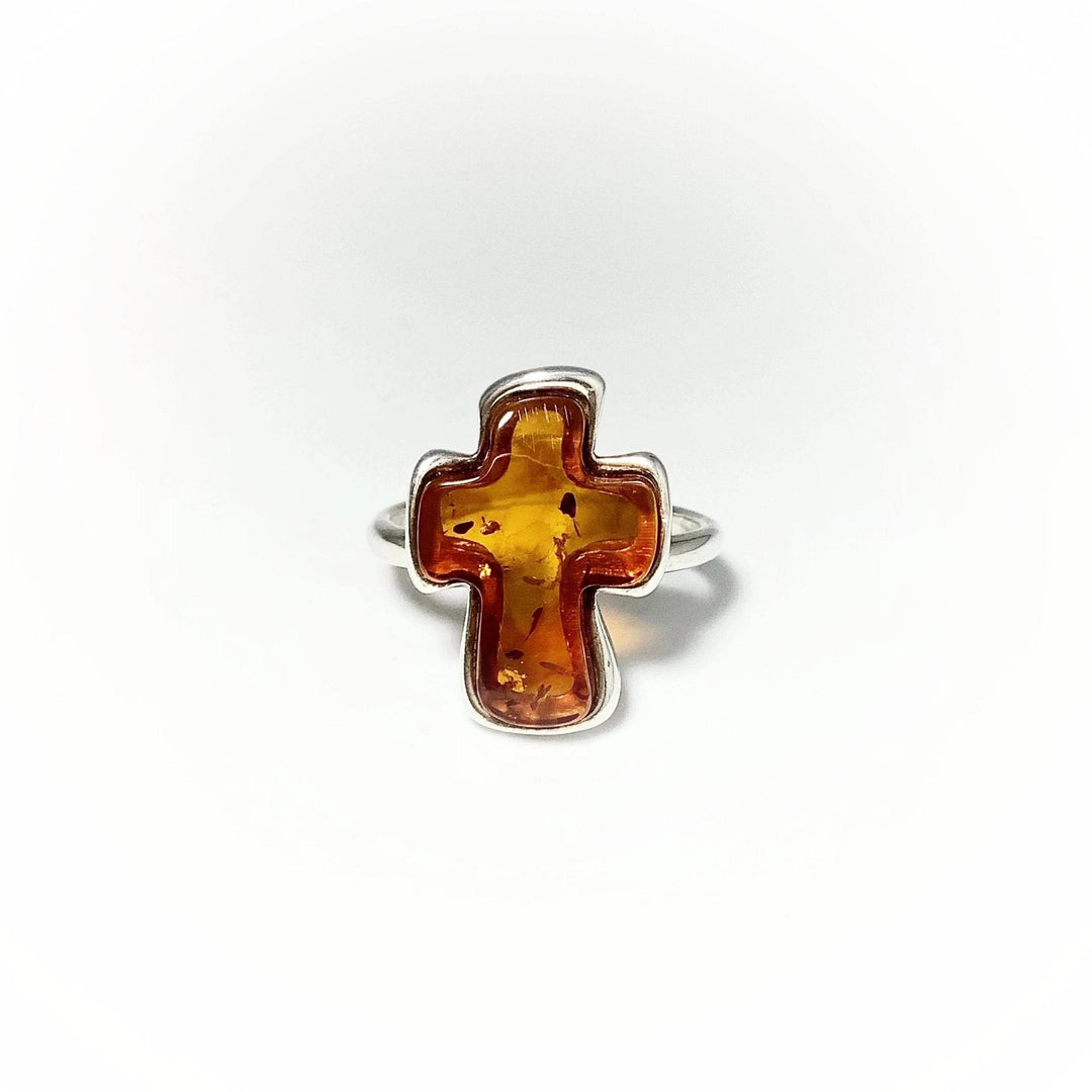 Cognac Amber Cross Ring - Rocks and Gems Canada