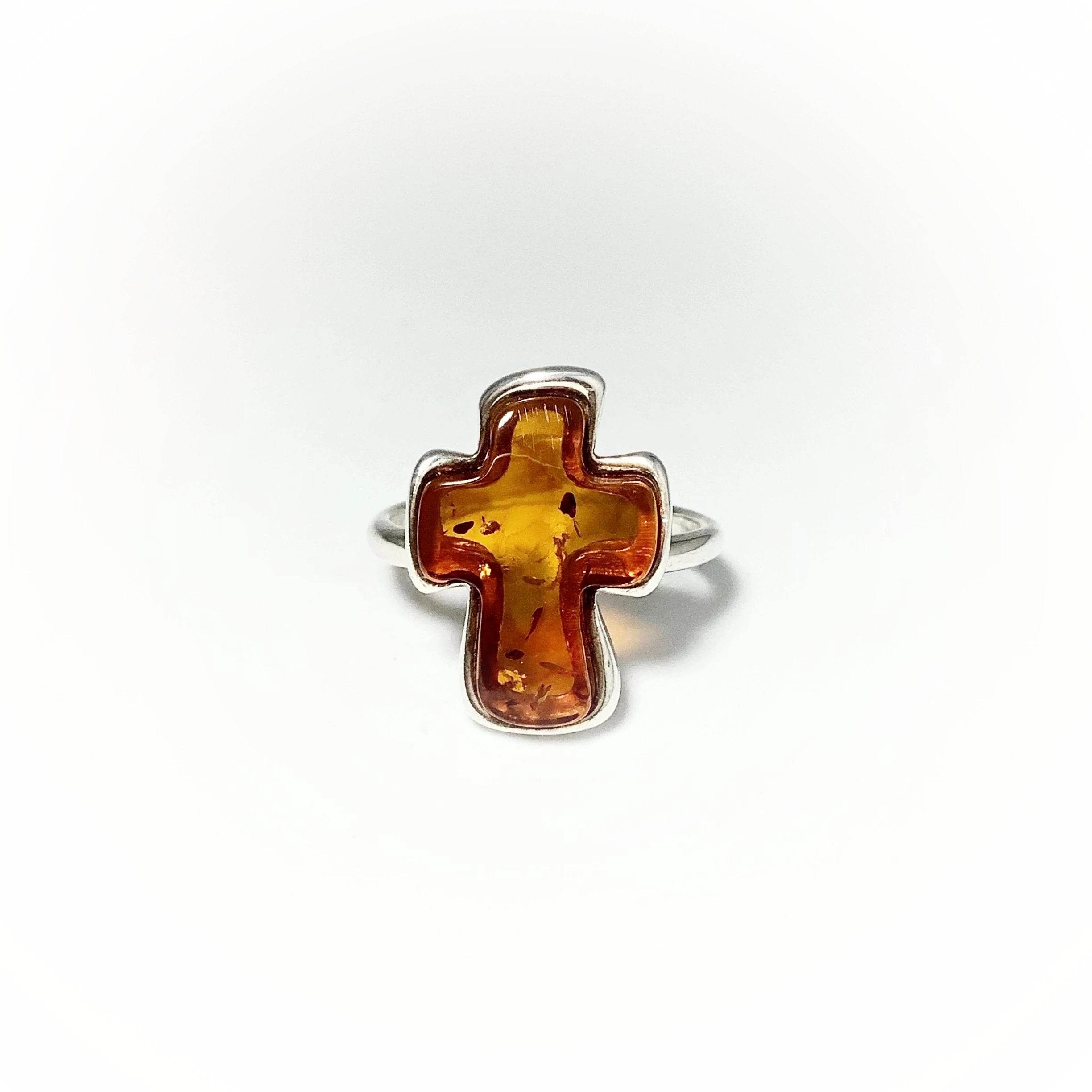 Cognac Amber Cross Ring - Rocks and Gems Canada