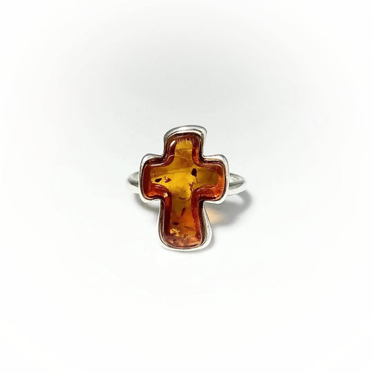Cognac Amber Cross Ring - Rocks and Gems Canada