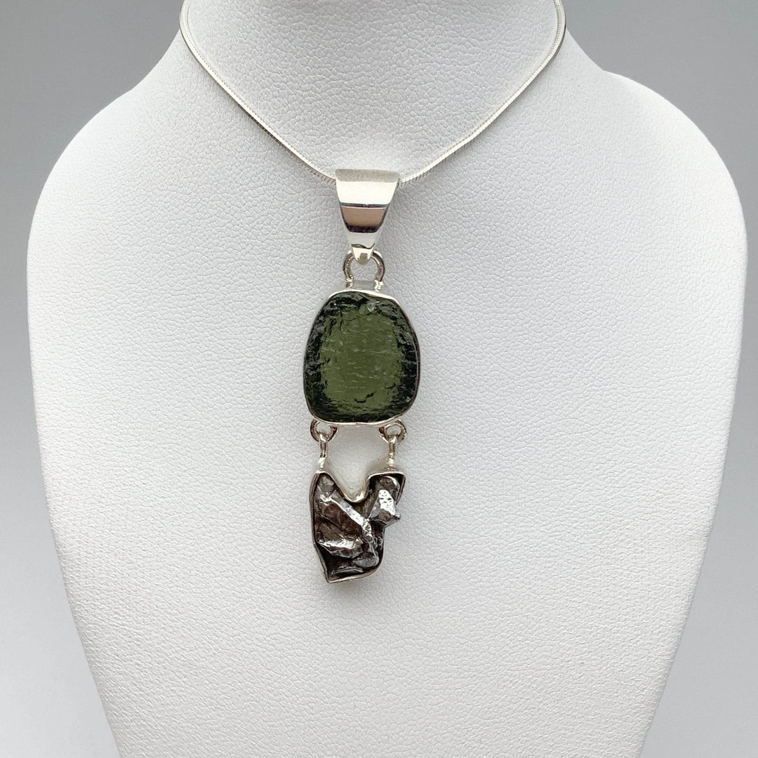 Moldavite with Campo Del Cielo Meteorite Pendant - Rocks and Gems Canada