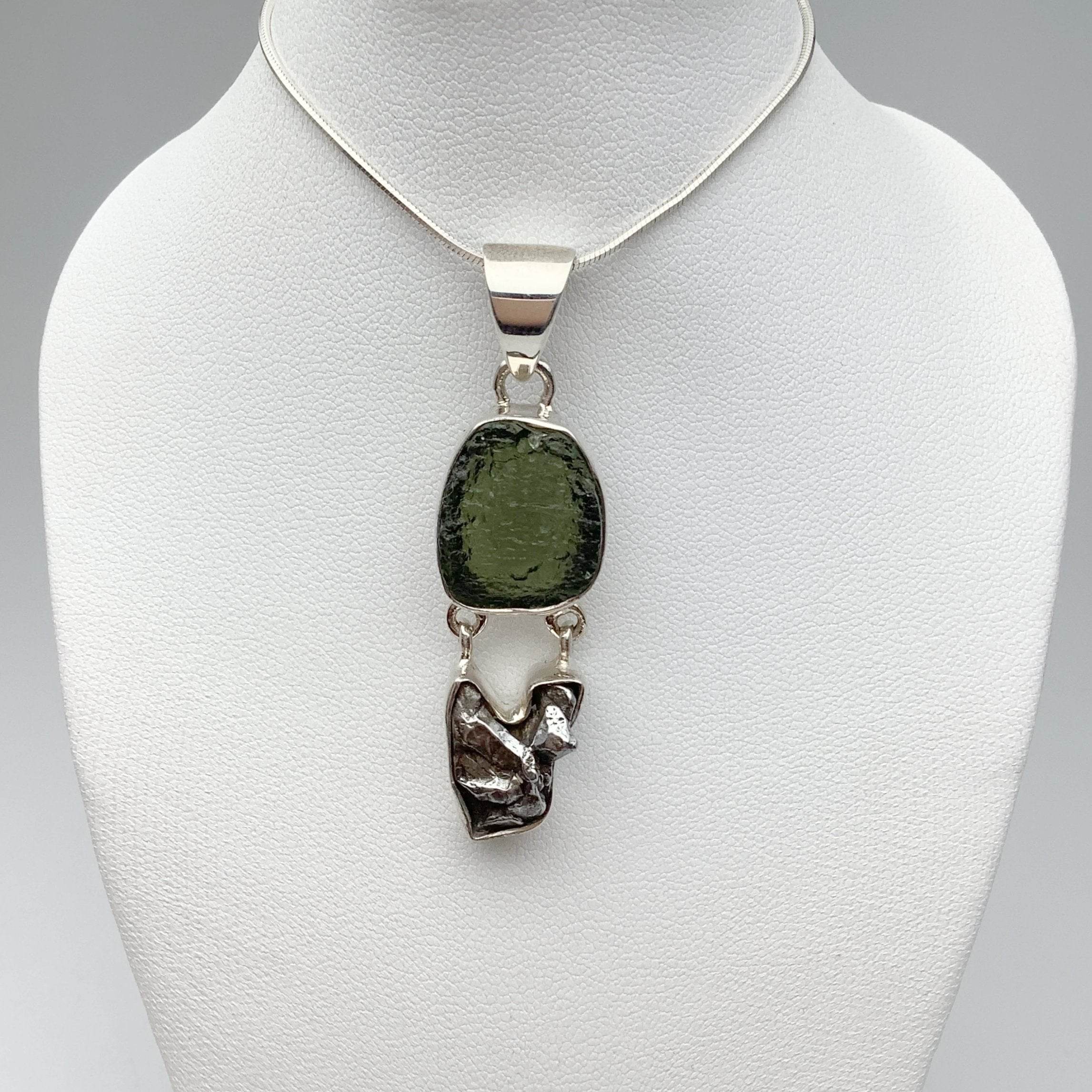 Moldavite with Campo Del Cielo Meteorite Pendant - Rocks and Gems Canada