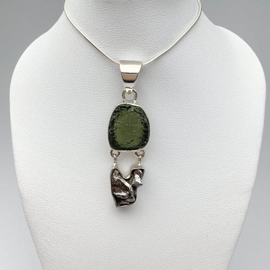 Moldavite with Campo Del Cielo Meteorite Pendant - Rocks and Gems Canada