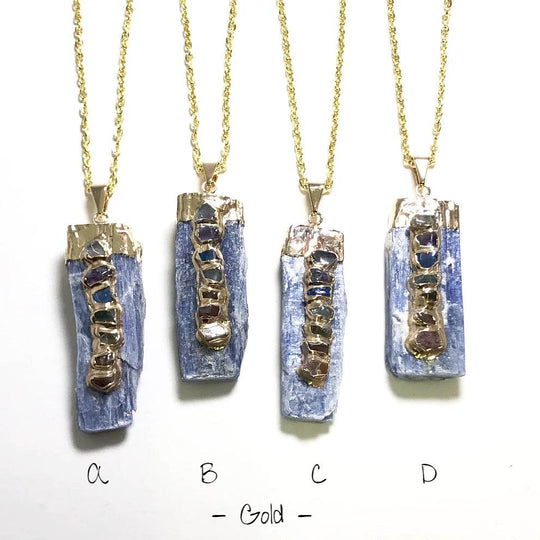 Kyanite with Chakra Gemstones Necklace - Rocks and Gems Canada