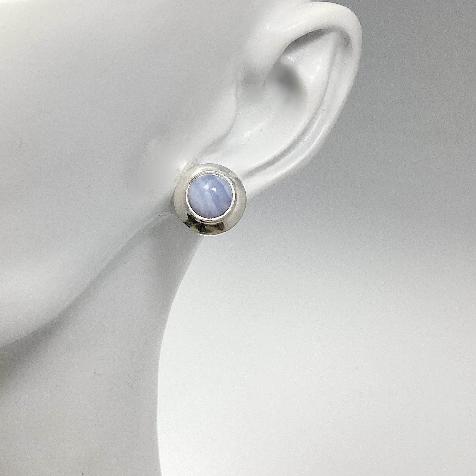 Blue Lace Agate Stud Earrings - Rocks and Gems Canada