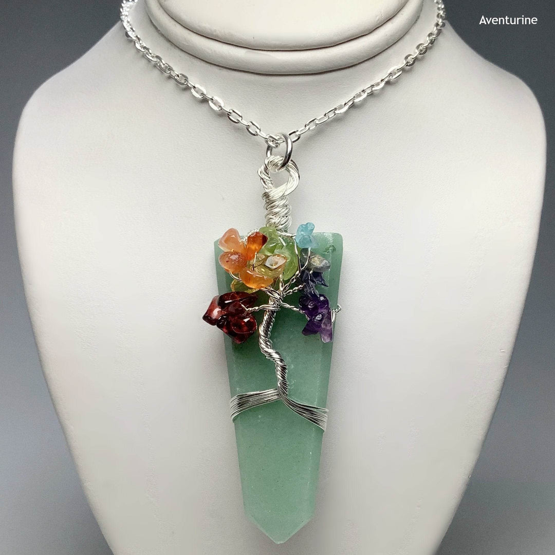 Wire Wrapped Flat Point with Chakra Tree of Life Necklace - Rocks and Gems Canada