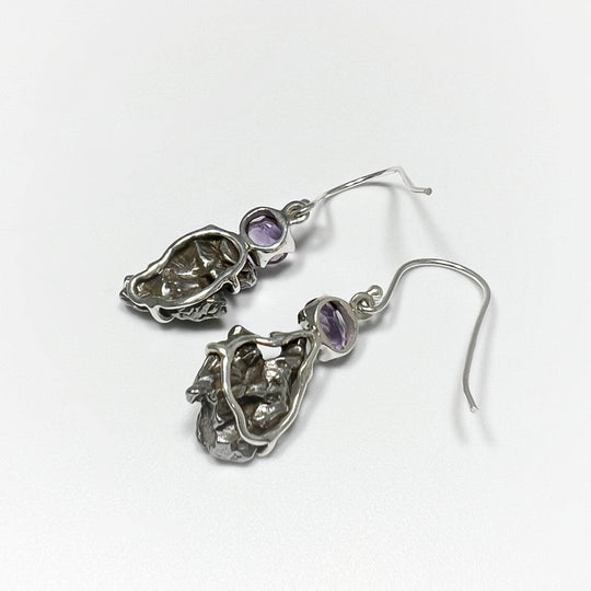 Campo Del Cielo Meteorite and Faceted Amethyst Dangle Earrings - Rocks and Gems Canada
