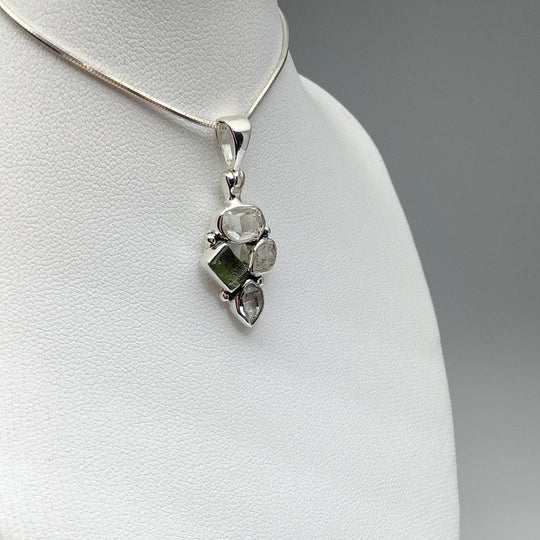 Moldavite and Herkimer Diamond Pendant - Rocks and Gems Canada