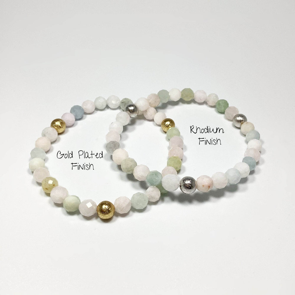 Faceted Morganite with Muonionalusta Meteorite Beaded Bracelet - 6mm - Rocks and Gems Canada
