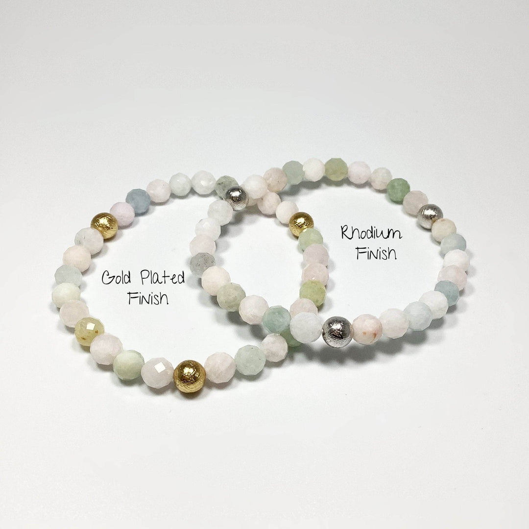 Faceted Morganite with Muonionalusta Meteorite Beaded Bracelet - 6mm - Rocks and Gems Canada
