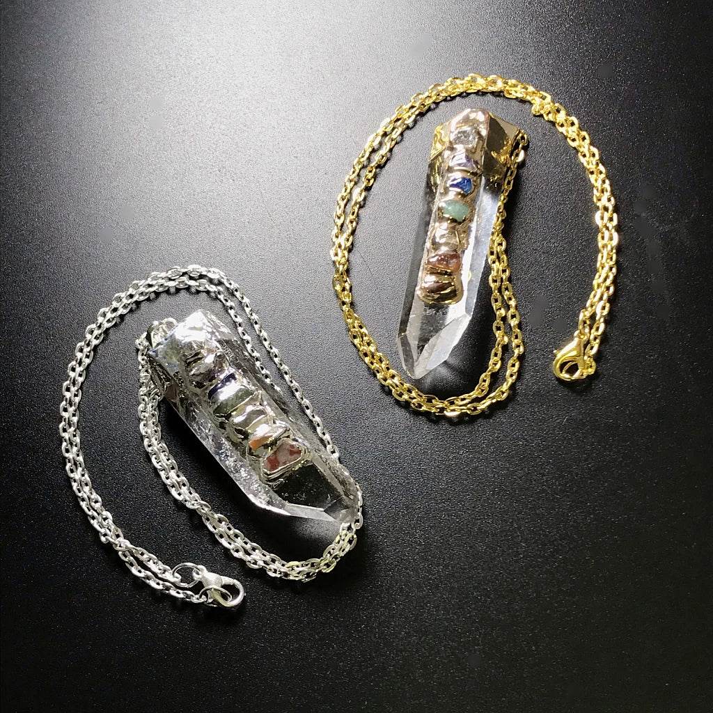 Quartz Point with Chakra Gemstones Necklace - Rocks and Gems Canada