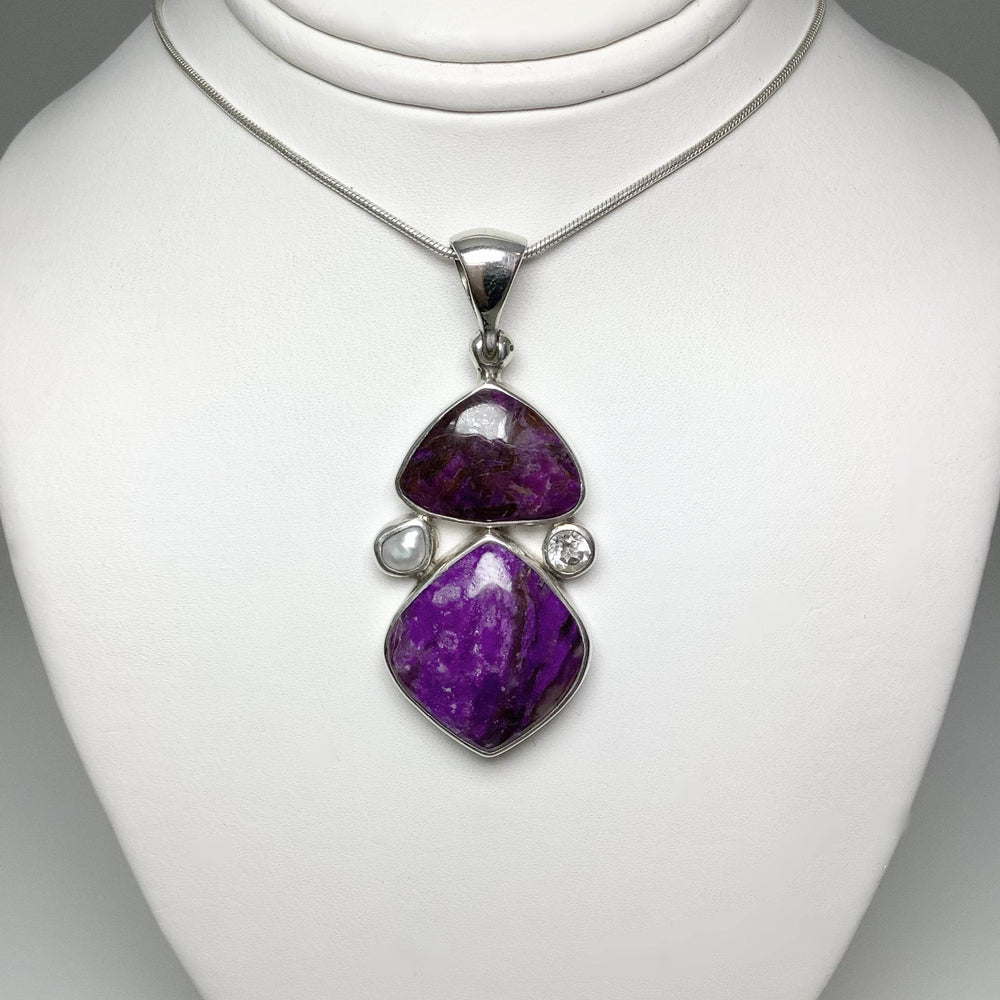 Sugilite, Pearl and Clear Topaz Pendant - Rocks and Gems Canada