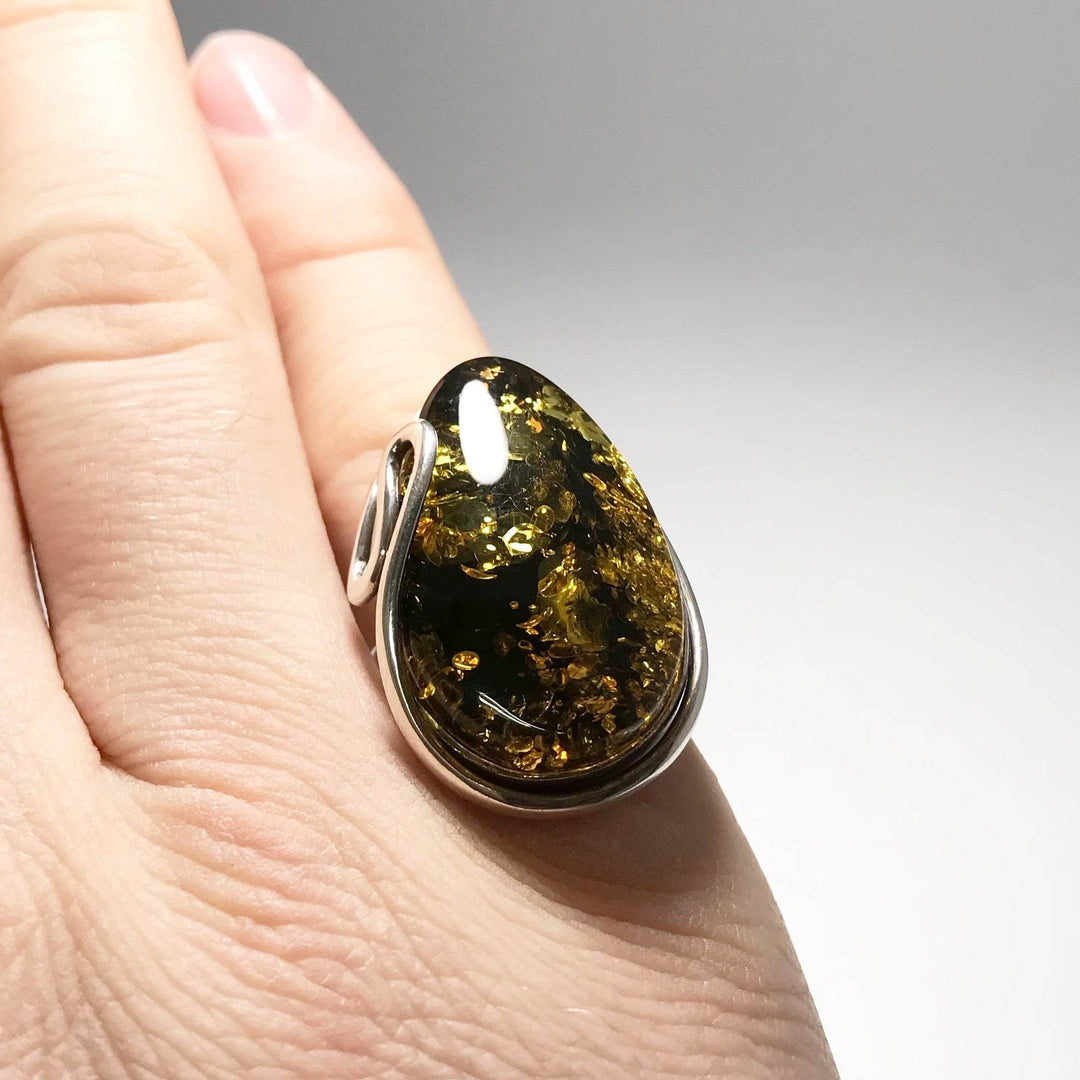 Green Amber Ring - Rocks and Gems Canada