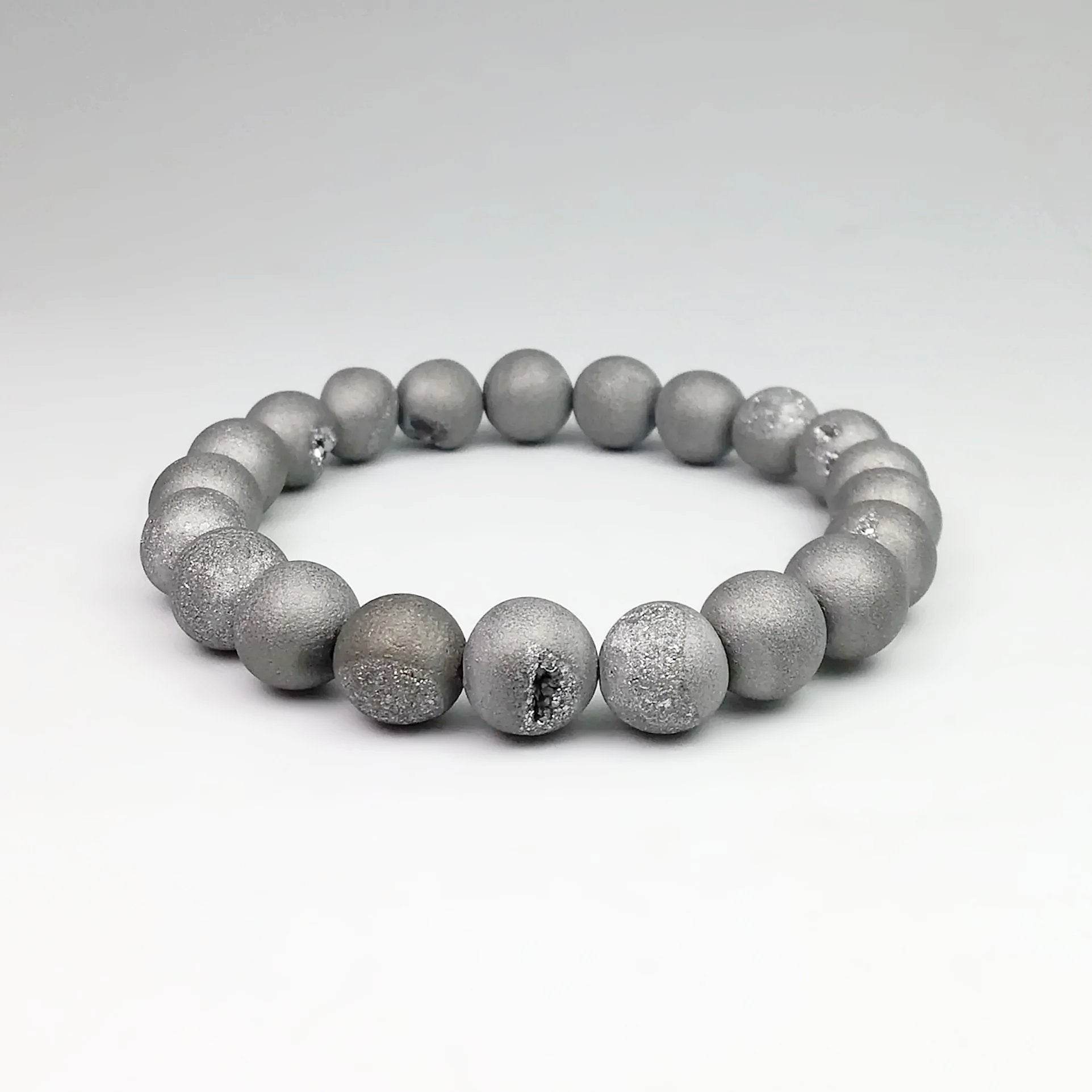 Druzy Matte Silver Beaded Bracelet - Rocks and Gems Canada