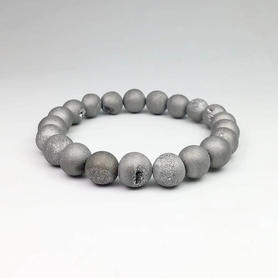 Druzy Matte Silver Beaded Bracelet - Rocks and Gems Canada