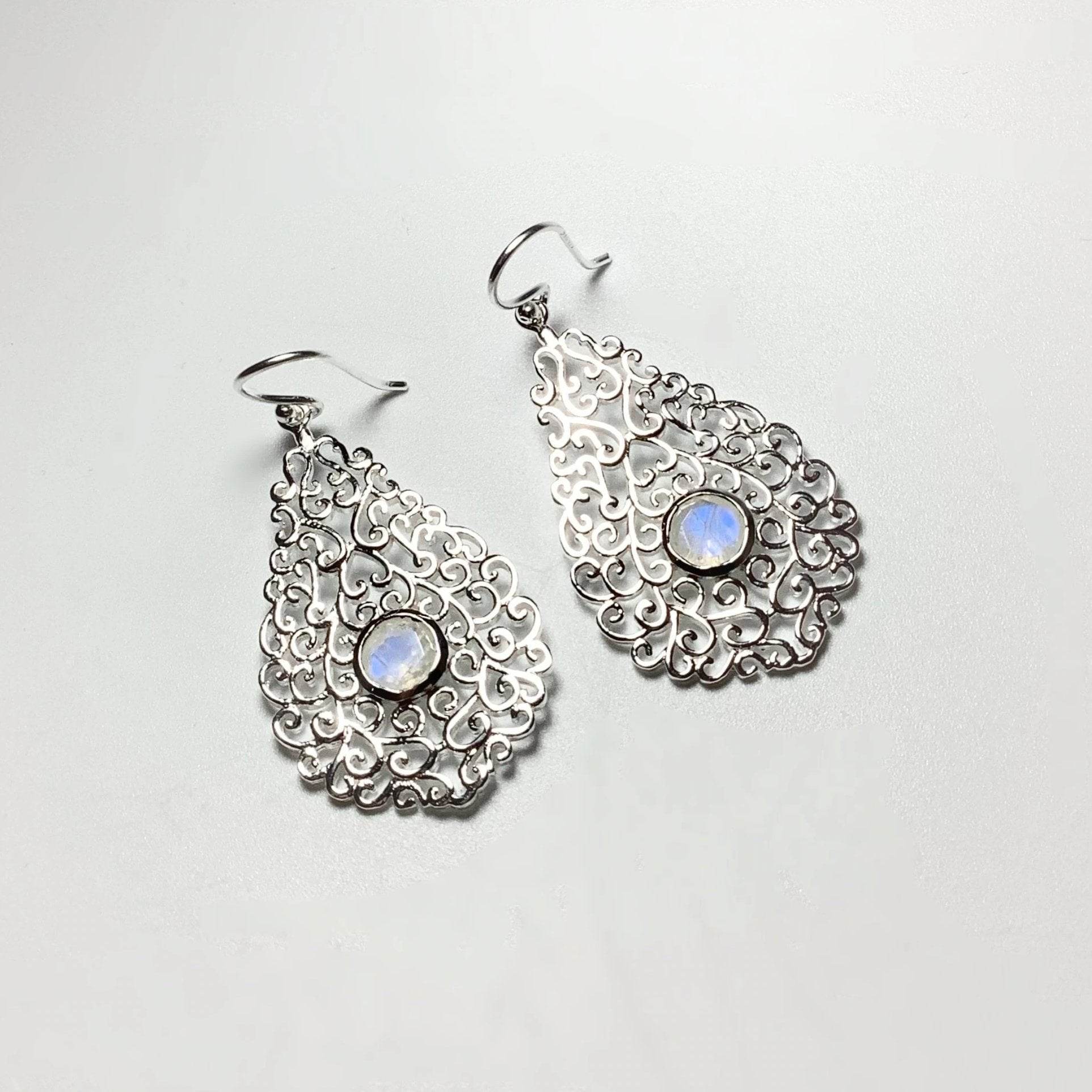 Rainbow Moonstone Dangle Earrings - Rocks and Gems Canada