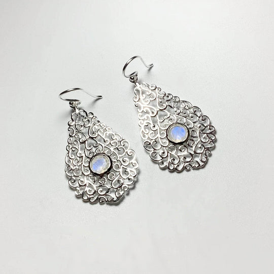 Rainbow Moonstone Dangle Earrings - Rocks and Gems Canada