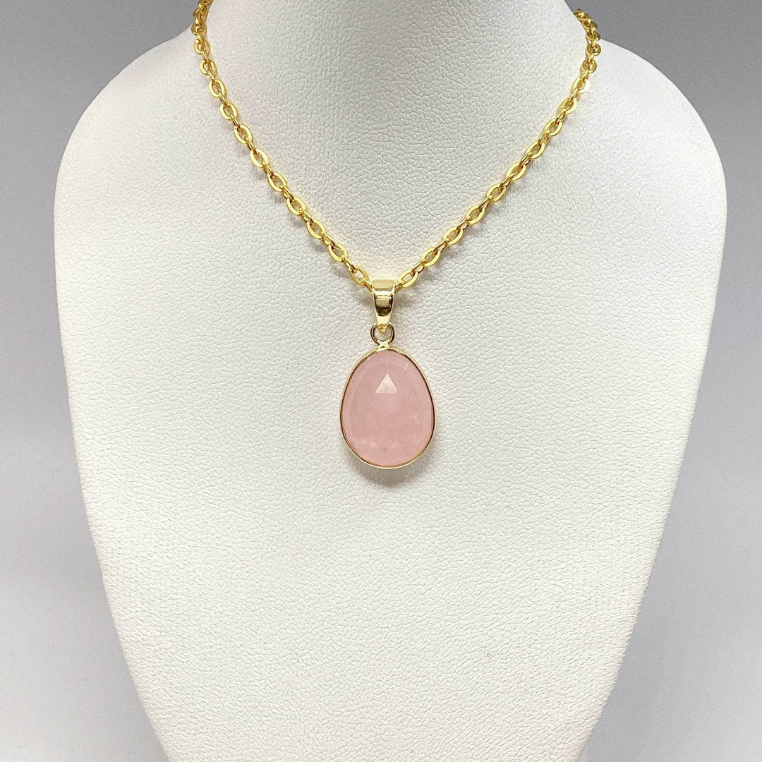 Rose Quartz Gold Finish Pendant - Rocks and Gems Canada