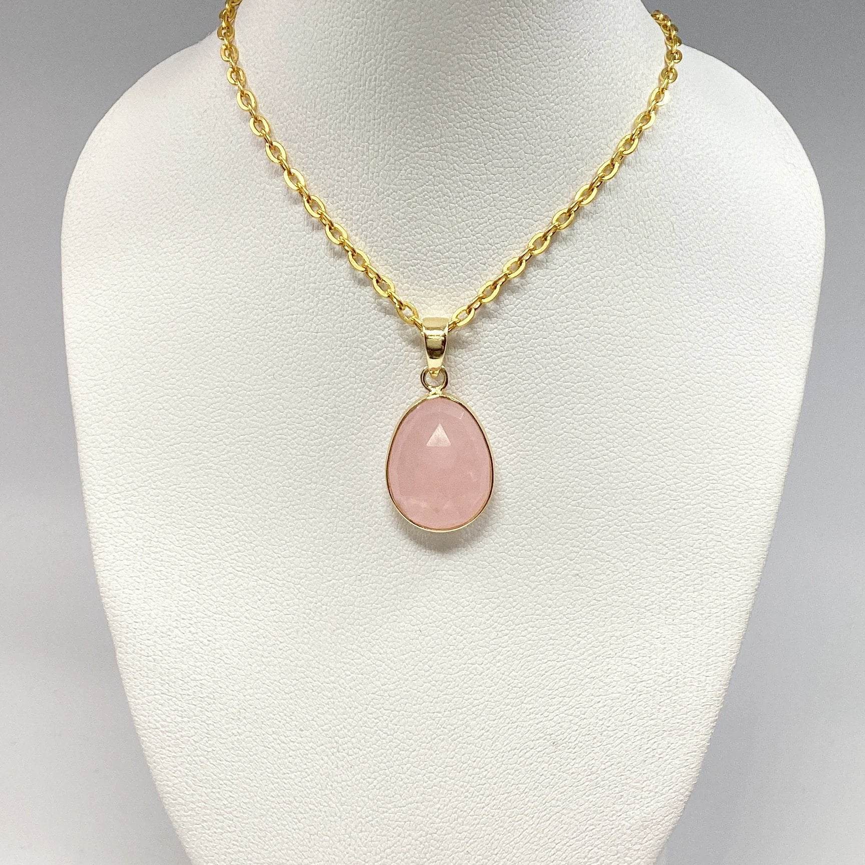 Rose Quartz Gold Finish Pendant - Rocks and Gems Canada