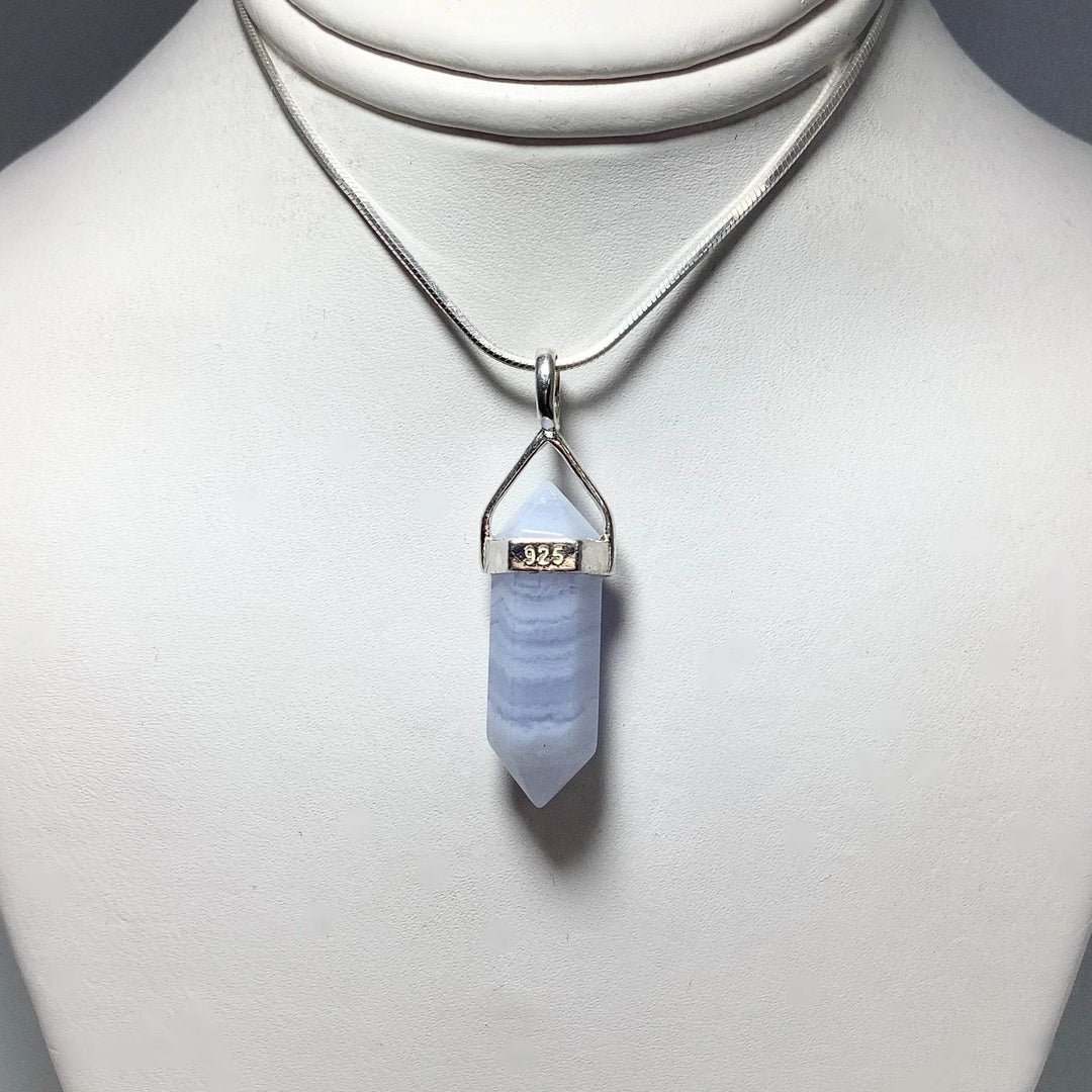 Blue Lace Agate Double Terminated Point Pendant - Rocks and Gems Canada