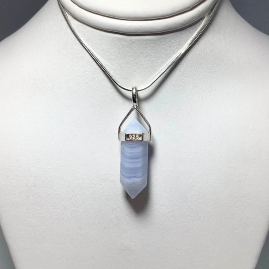 Blue Lace Agate Double Terminated Point Pendant - Rocks and Gems Canada