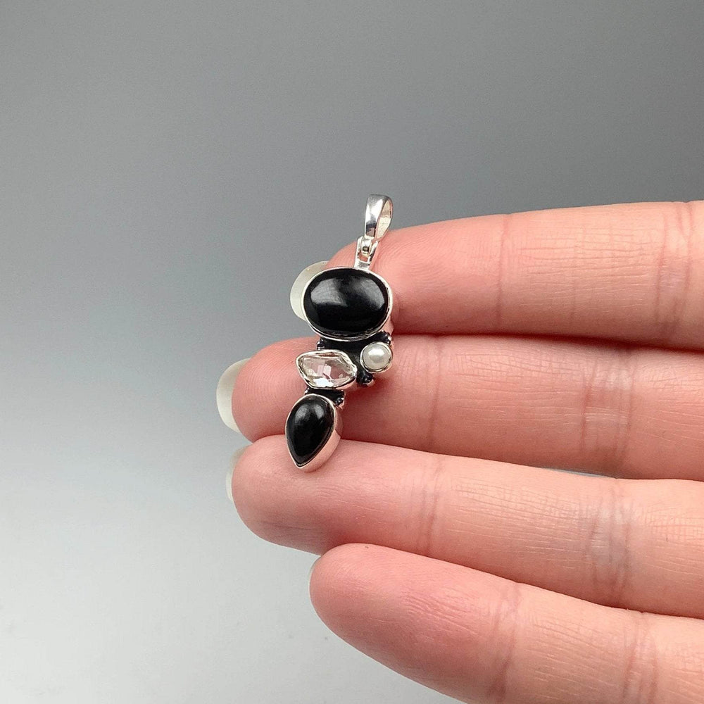 Black Onyx, Herkimer Diamond and Pearl Pendant - Rocks and Gems Canada