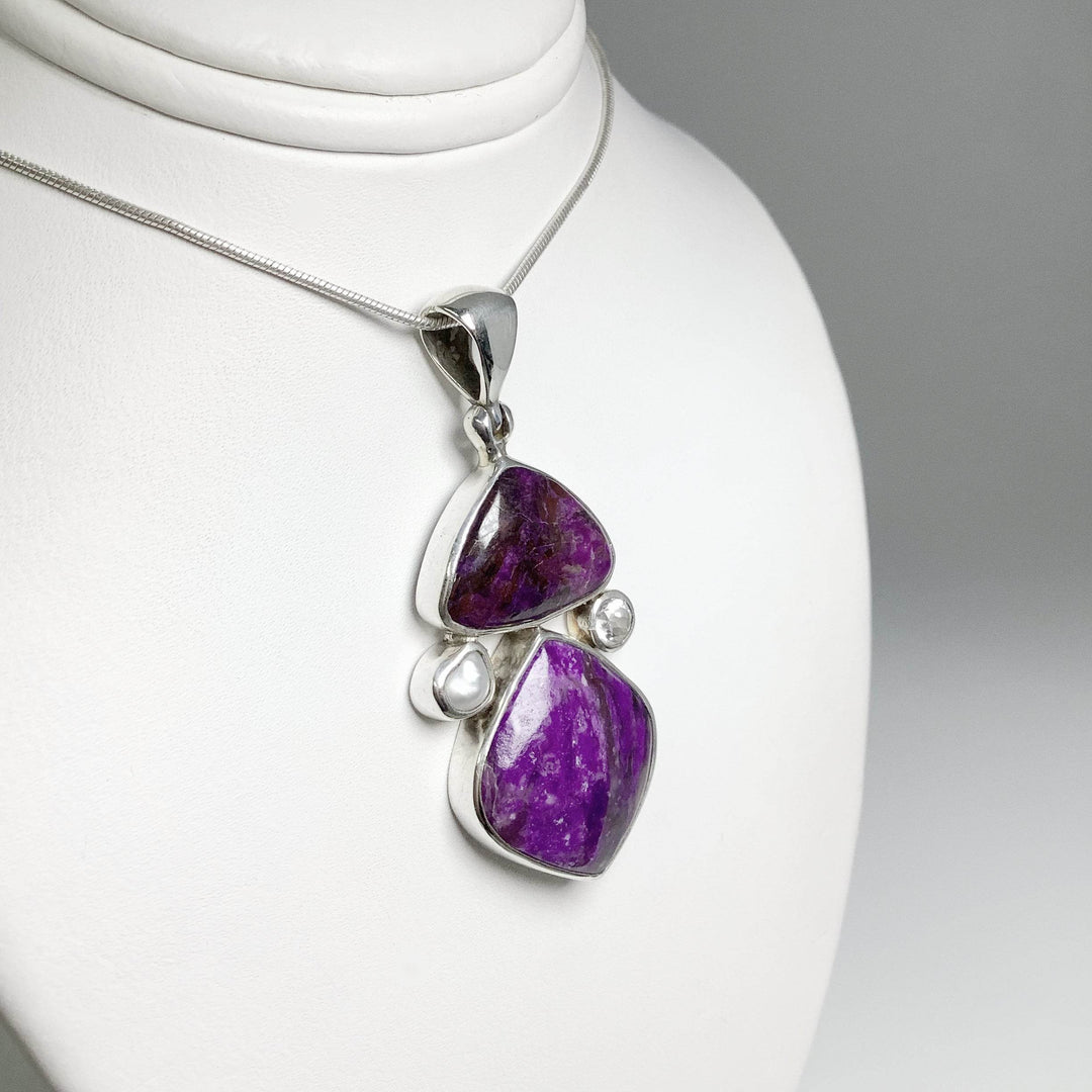 Sugilite, Pearl and Clear Topaz Pendant - Rocks and Gems Canada