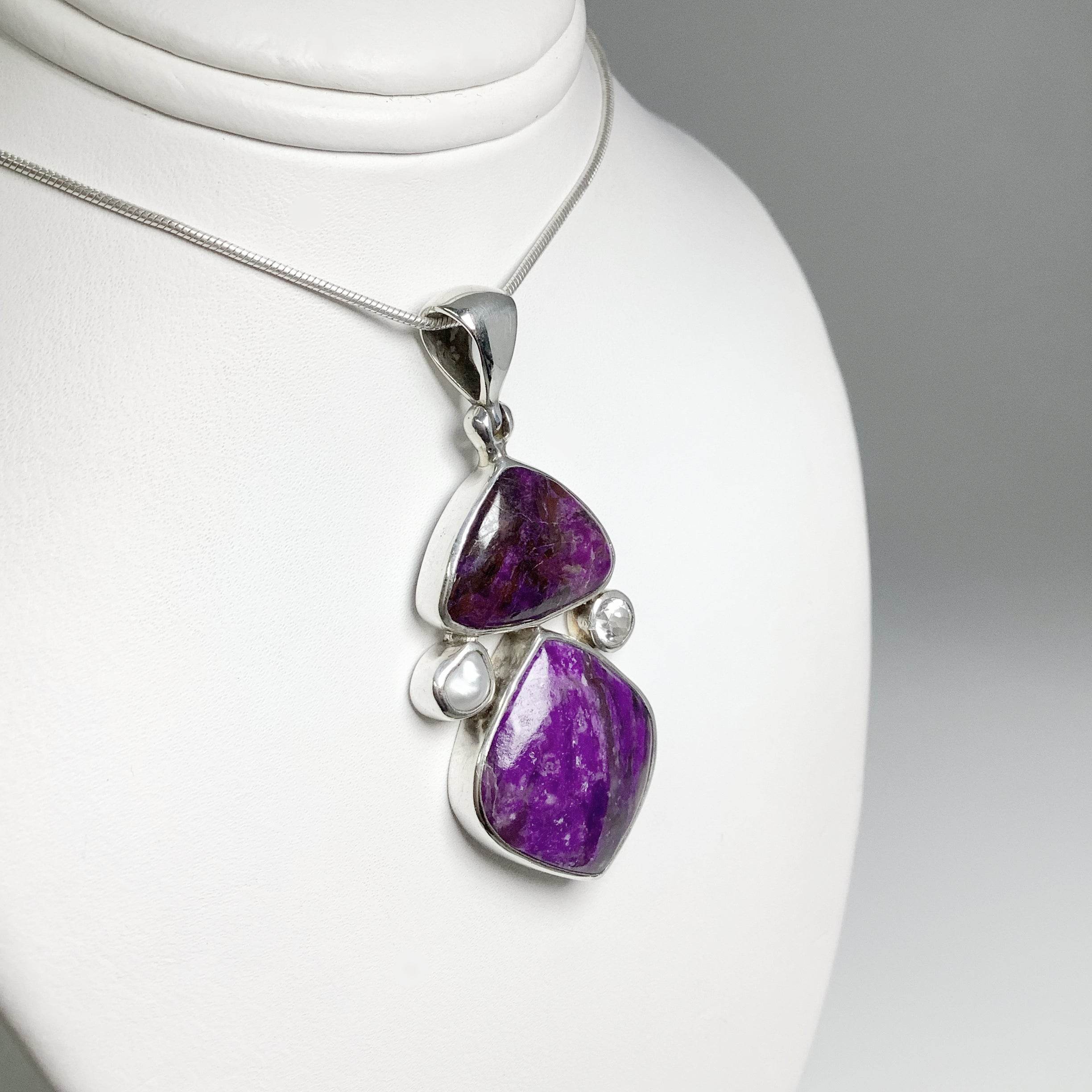 Sugilite, Pearl and Clear Topaz Pendant - Rocks and Gems Canada