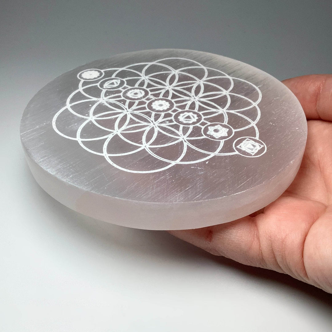Selenite Round Chakra Charging Plate - Rocks and Gems Canada