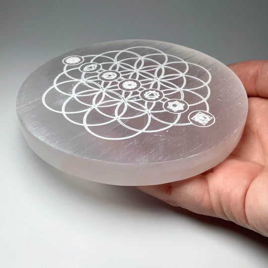 Selenite Round Chakra Charging Plate - Rocks and Gems Canada
